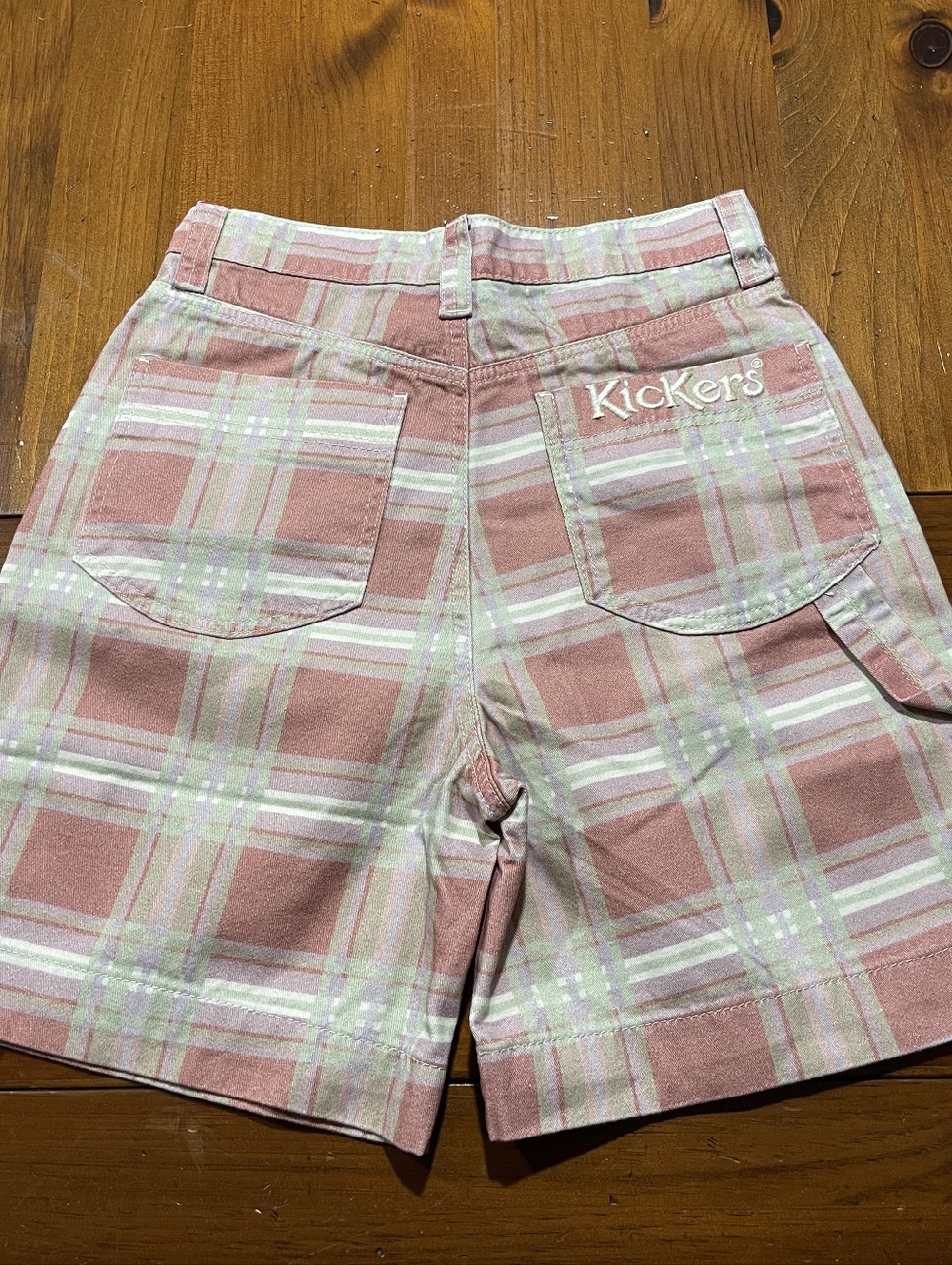 NWT Kickers Women Multi Check Print Drill Combat Embroidered Logo Shorts Size 28